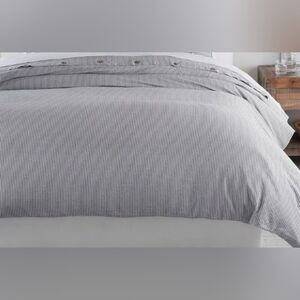 Pottery Barn Wheaton Gray Striped Linen Cotton King Duvet Cover 108 X 92"